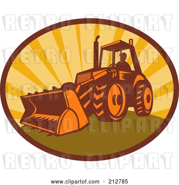 Clip Art of Retro Digger Bulldozer Logo