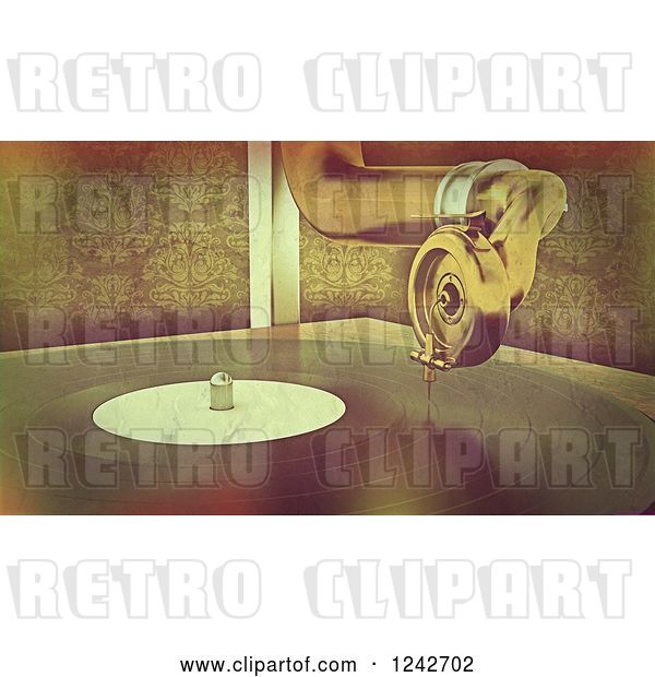 Clip Art of Retro Distressed Background of a Gramophone Player