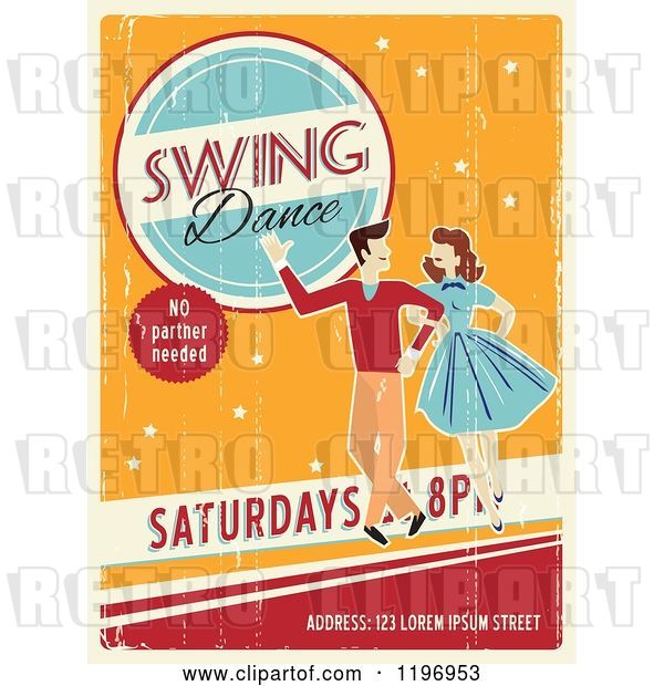 Clip Art of Retro Distressed Swing Dance Poster with Sample Text