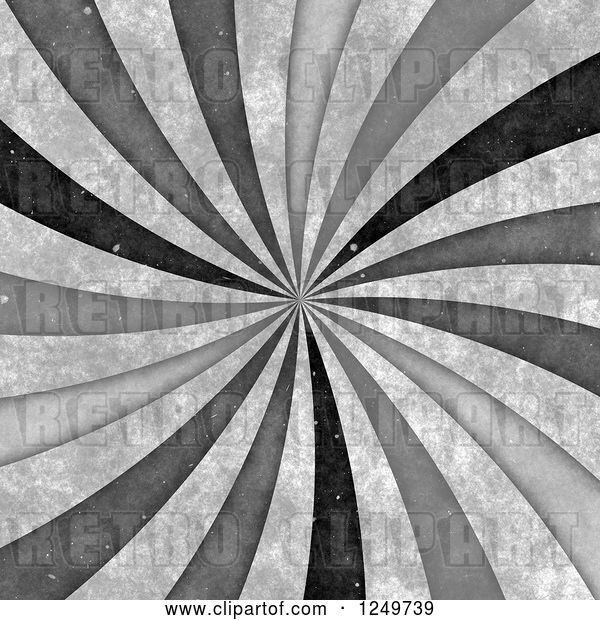 Clip Art of Retro Distressted Spiraling Grayscale Ray Background