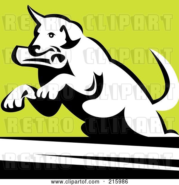 Clip Art of Retro Dog Fetching a Newspaper and Leaping