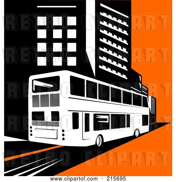 Clip Art of Retro Double Decker Bus Driving Through a City