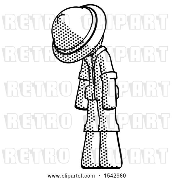 Clip Art of Retro Explorer Guy Depressed with Head down Turned Left