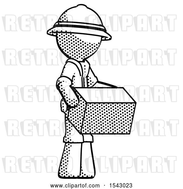 Clip Art of Retro Explorer Guy Holding Package to Send or Recieve in Mail