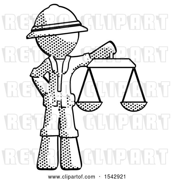 Clip Art of Retro Explorer Guy Holding Scales of Justice