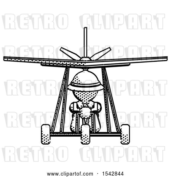 Clip Art of Retro Explorer Guy in Ultralight Aircraft Front View