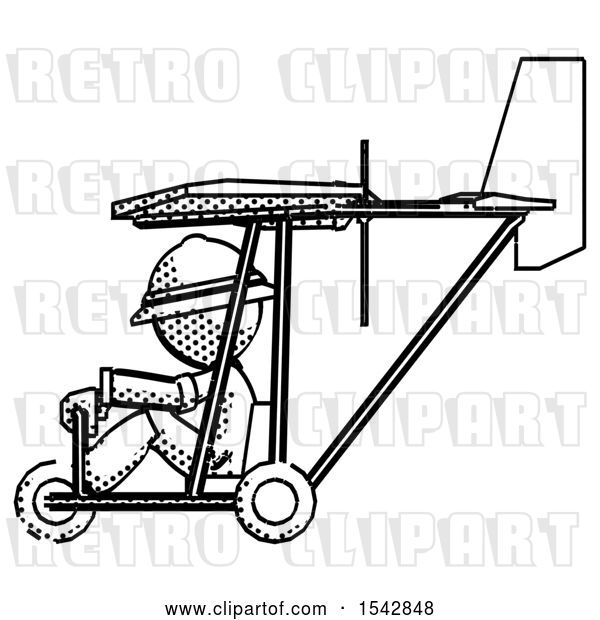 Clip Art of Retro Explorer Guy in Ultralight Aircraft Side View