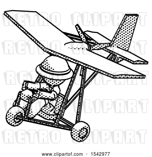Clip Art of Retro Explorer Guy in Ultralight Aircraft Top Side View