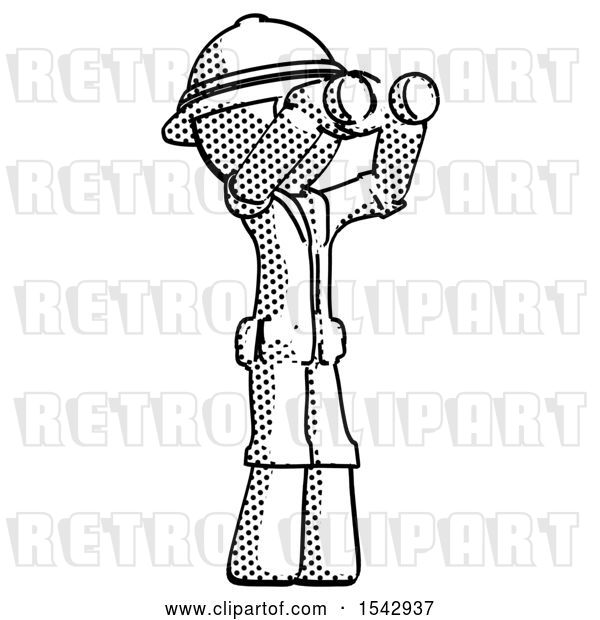 Clip Art of Retro Explorer Guy Looking Through Binoculars to the Right