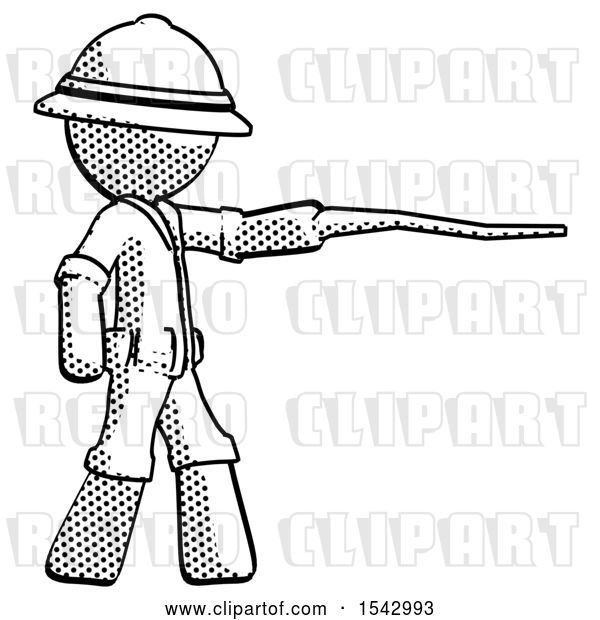 Clip Art of Retro Explorer Guy Pointing with Hiking Stick
