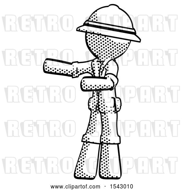 Clip Art of Retro Explorer Guy Presenting Something to His Right