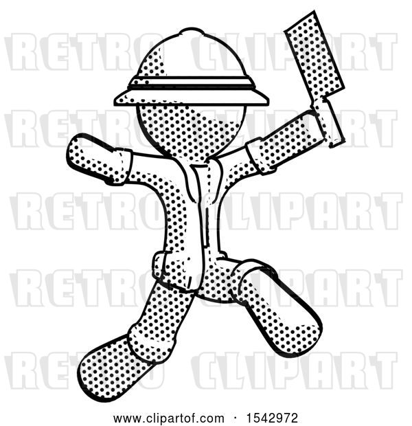 Clip Art of Retro Explorer Guy Psycho Running with Meat Cleaver
