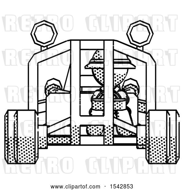 Clip Art of Retro Explorer Guy Riding Sports Buggy Front View