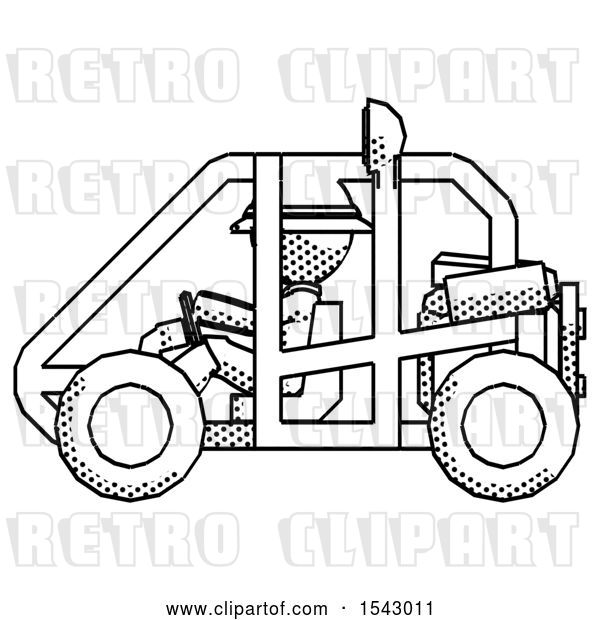 Clip Art of Retro Explorer Guy Riding Sports Buggy Side View