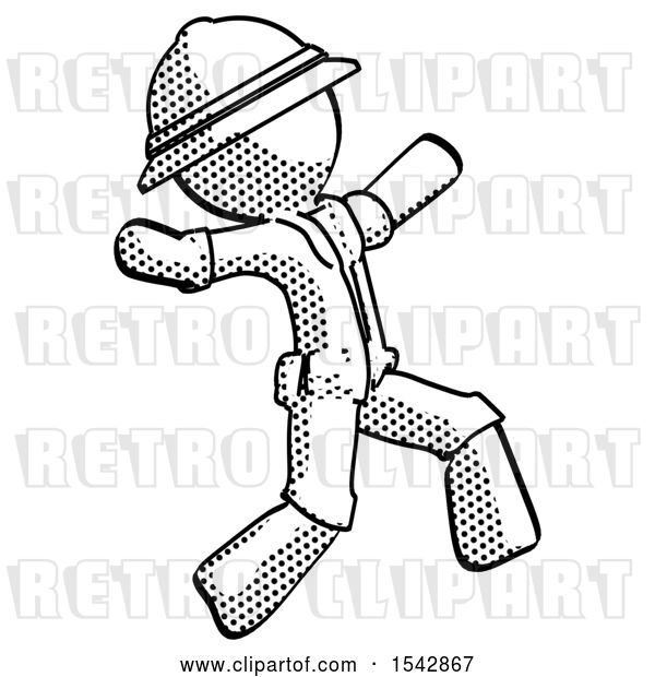 Clip Art of Retro Explorer Guy Running Away in Hysterical Panic Direction Right