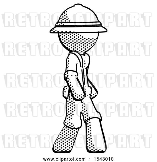 Clip Art of Retro Explorer Guy Walking Turned Right Front View