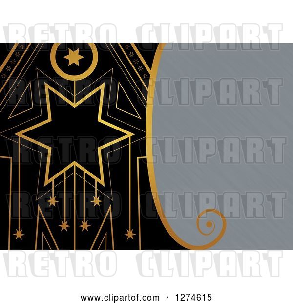 Clip Art of Retro Gold and Black Art Deco Star Background with Brushed Metal Text Space