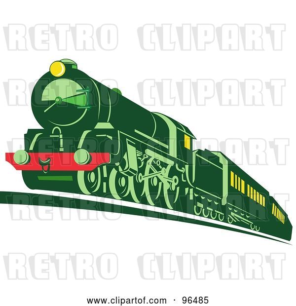 Clip Art of Retro Green Train Moving Forward
