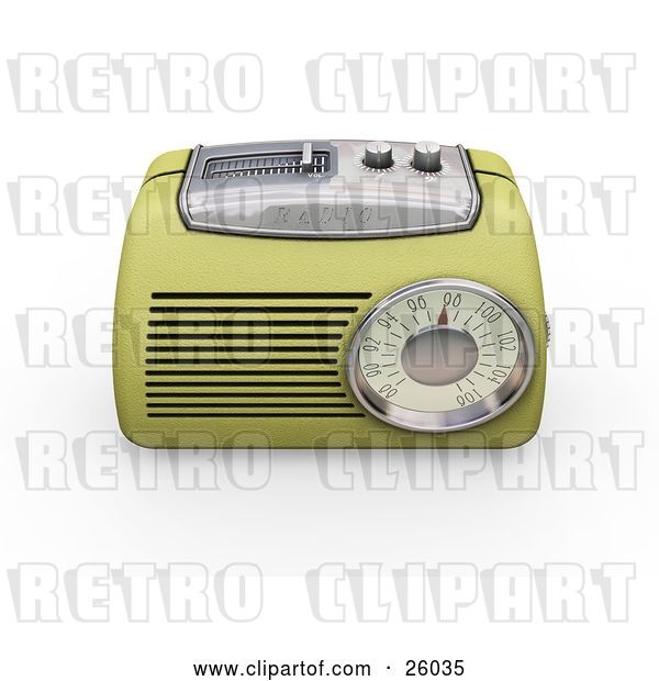 Clip Art of Retro Greenish Yellow Radio with a Station Tuner, on a White Background