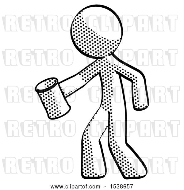 Clip Art of Retro Guy Begger Holding Can Begging or Asking for Charity Facing Left