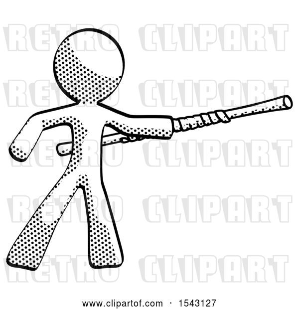 Clip Art of Retro Guy Bo Staff Pointing Right Kung Fu Pose
