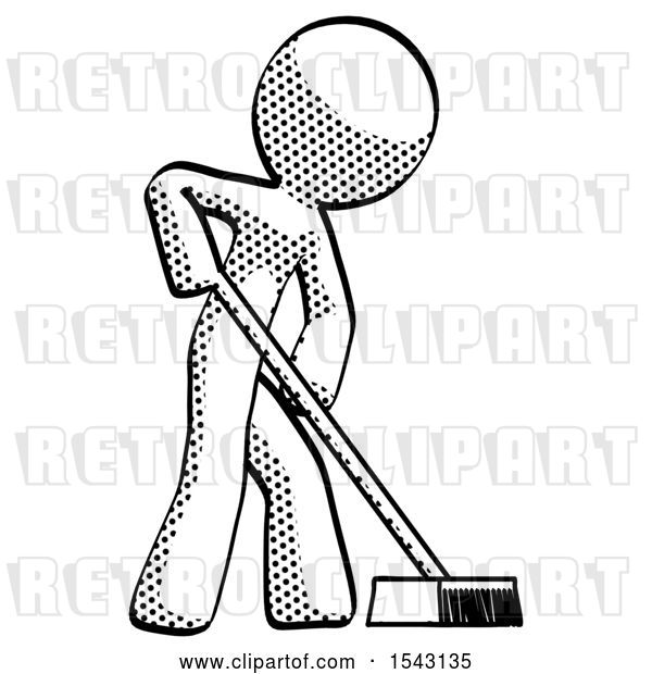 Clip Art of Retro Guy Cleaning Services Janitor Sweeping Side View