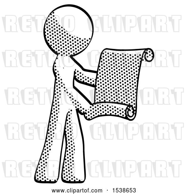 Clip Art of Retro Guy Holding Blueprints or Scroll