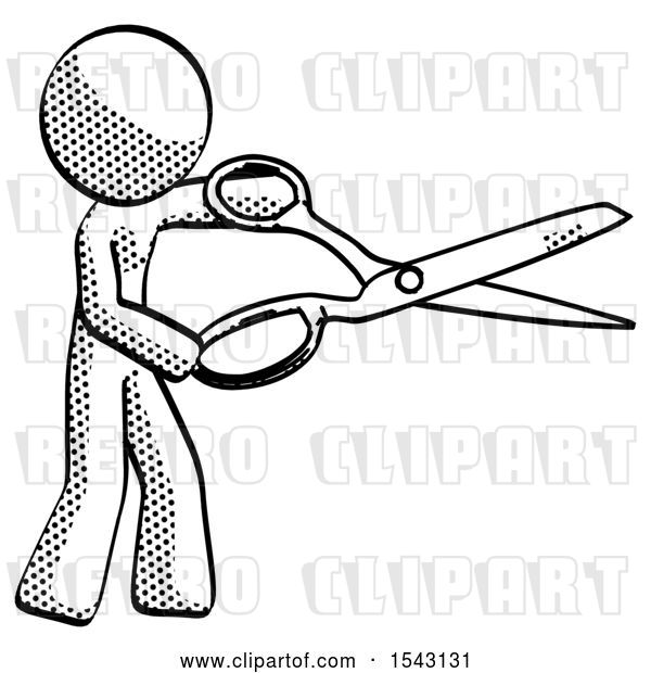 Clip Art of Retro Guy Holding Giant Scissors Cutting out Something