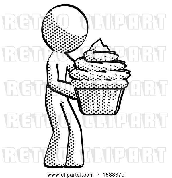 Clip Art of Retro Guy Holding Large Cupcake Ready to Eat or Serve