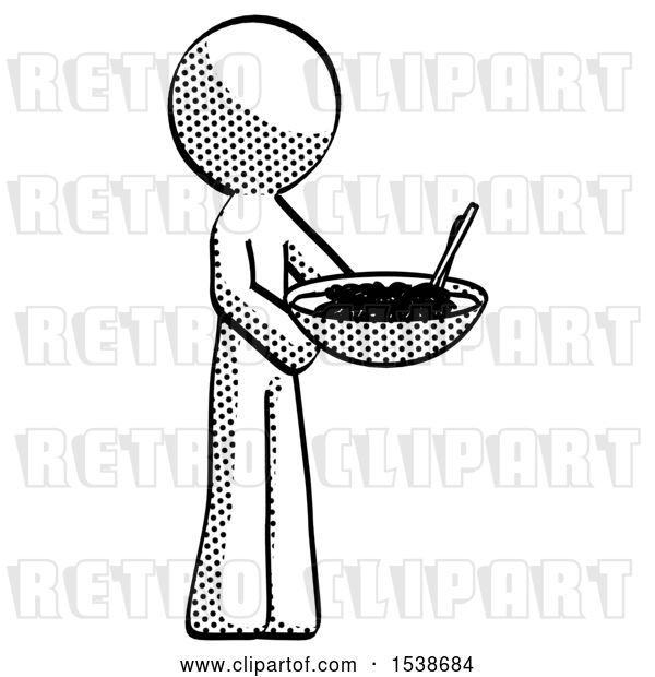 Clip Art of Retro Guy Holding Noodles Offering to Viewer