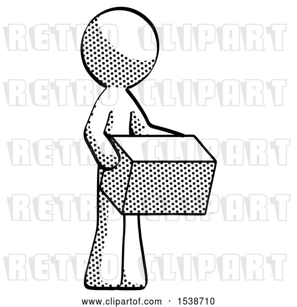Clip Art of Retro Guy Holding Package to Send or Recieve in Mail
