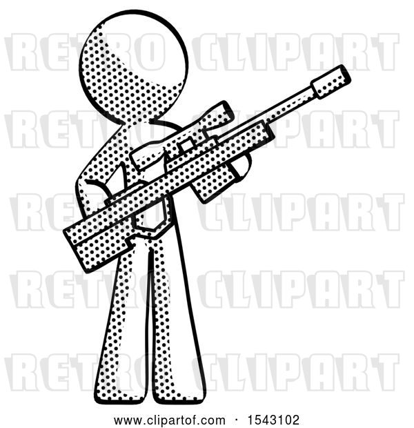 Clip Art of Retro Guy Holding Sniper Rifle Gun