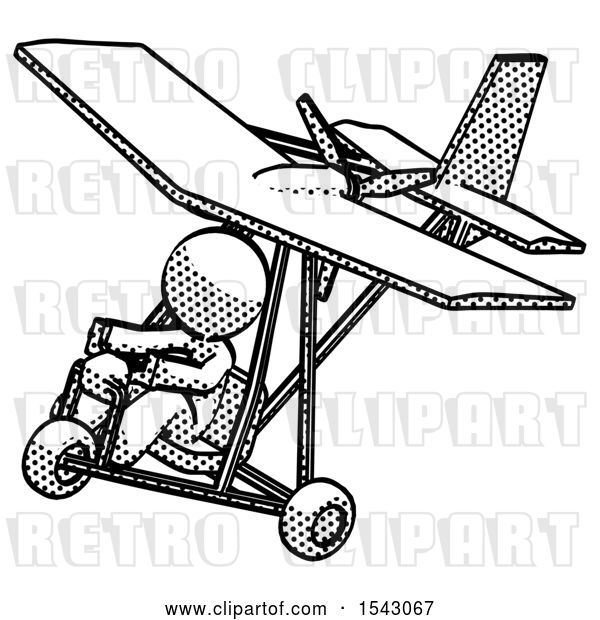 Clip Art of Retro Guy in Ultralight Aircraft Top Side View