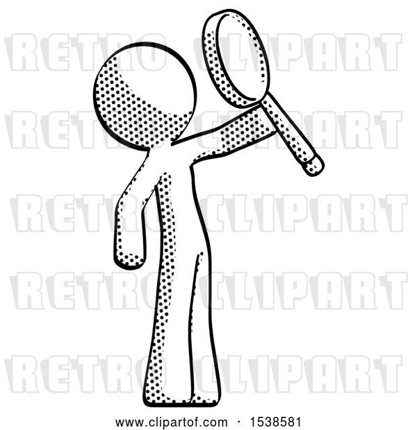 Clip Art of Retro Guy Inspecting with Large Magnifying Glass Facing up