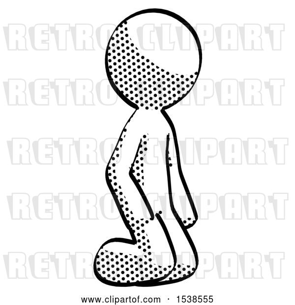 Clip Art of Retro Guy Kneeling Angle View Right