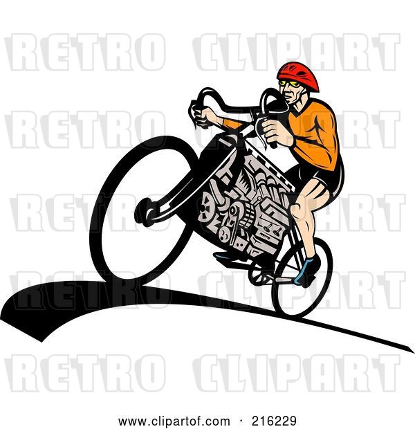 Clip Art of Retro Guy Riding a V8 Engine Bicycle