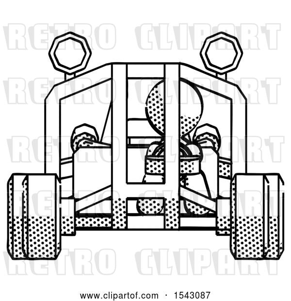 Clip Art of Retro Guy Riding Sports Buggy Front View