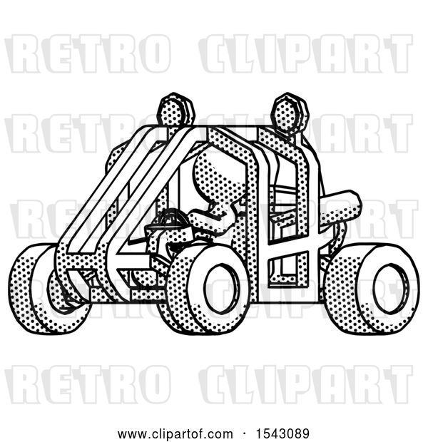 Clip Art of Retro Guy Riding Sports Buggy Side Angle View