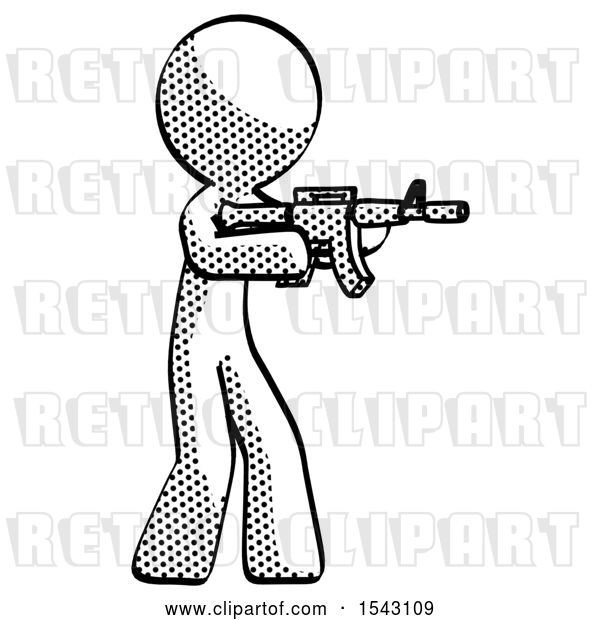 Clip Art of Retro Guy Shooting Automatic Assault Weapon