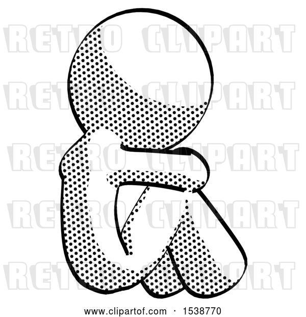 Clip Art of Retro Guy Sitting with Head down Back View Facing Right