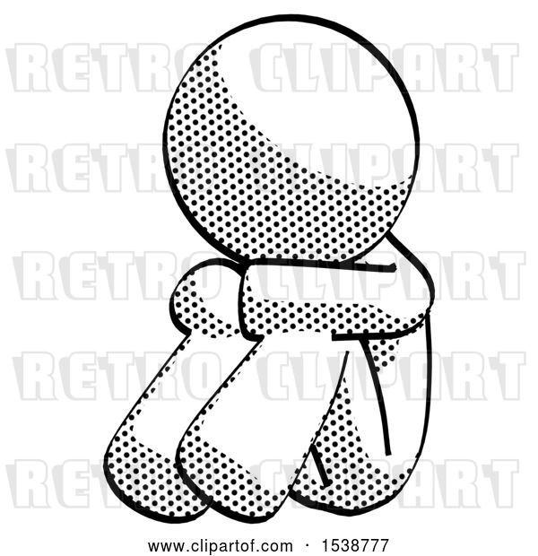 Clip Art of Retro Guy Sitting with Head down Facing Angle Left