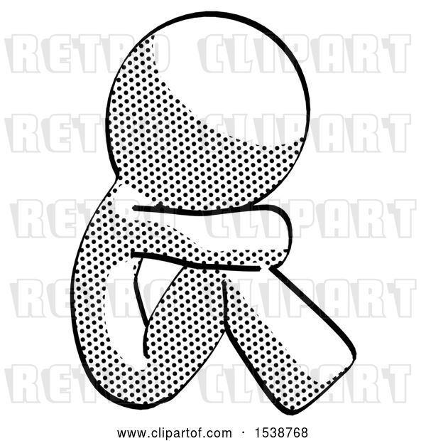 Clip Art of Retro Guy Sitting with Head down Facing Sideways Right