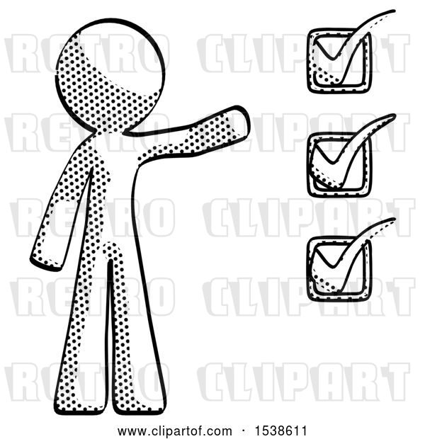 Clip Art of Retro Guy Standing by List of Checkmarks