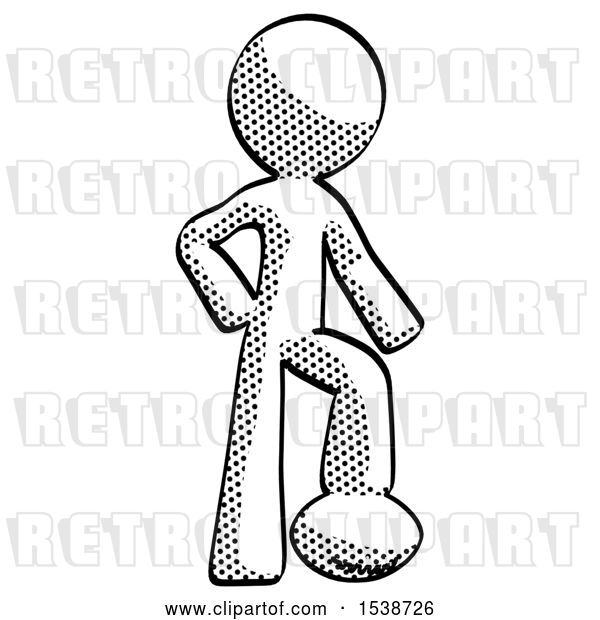 Clip Art of Retro Guy Standing with Foot on Football