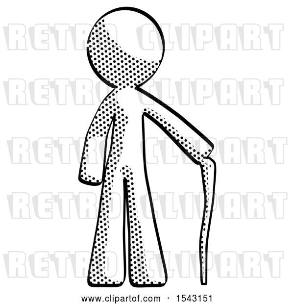 Clip Art of Retro Guy Standing with Hiking Stick
