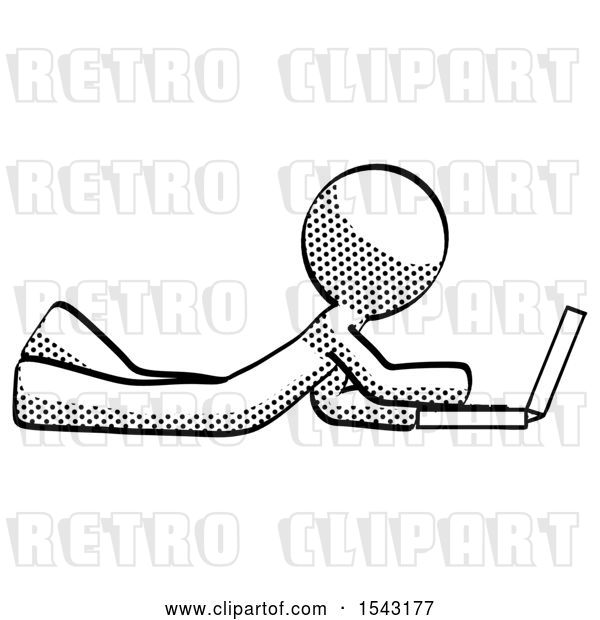 Clip Art of Retro Guy Using Laptop Computer While Lying on Floor Side View