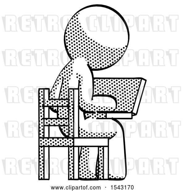 Clip Art of Retro Guy Using Laptop Computer While Sitting in Chair View from Back