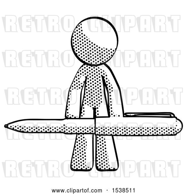 Clip Art of Retro Guy Weightlifting a Giant Pen