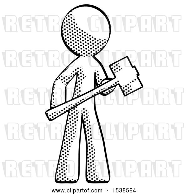Clip Art of Retro Guy with Sledgehammer Standing Ready to Work or Defend