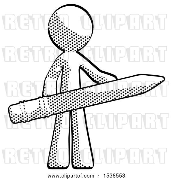 Clip Art of Retro Guy Writer or Blogger Holding Large Pencil